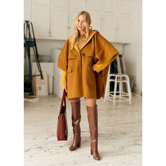 Sezane Dudley Cape Women’s Hooded OS NWT Mustard Wool - Picture 1 of 12